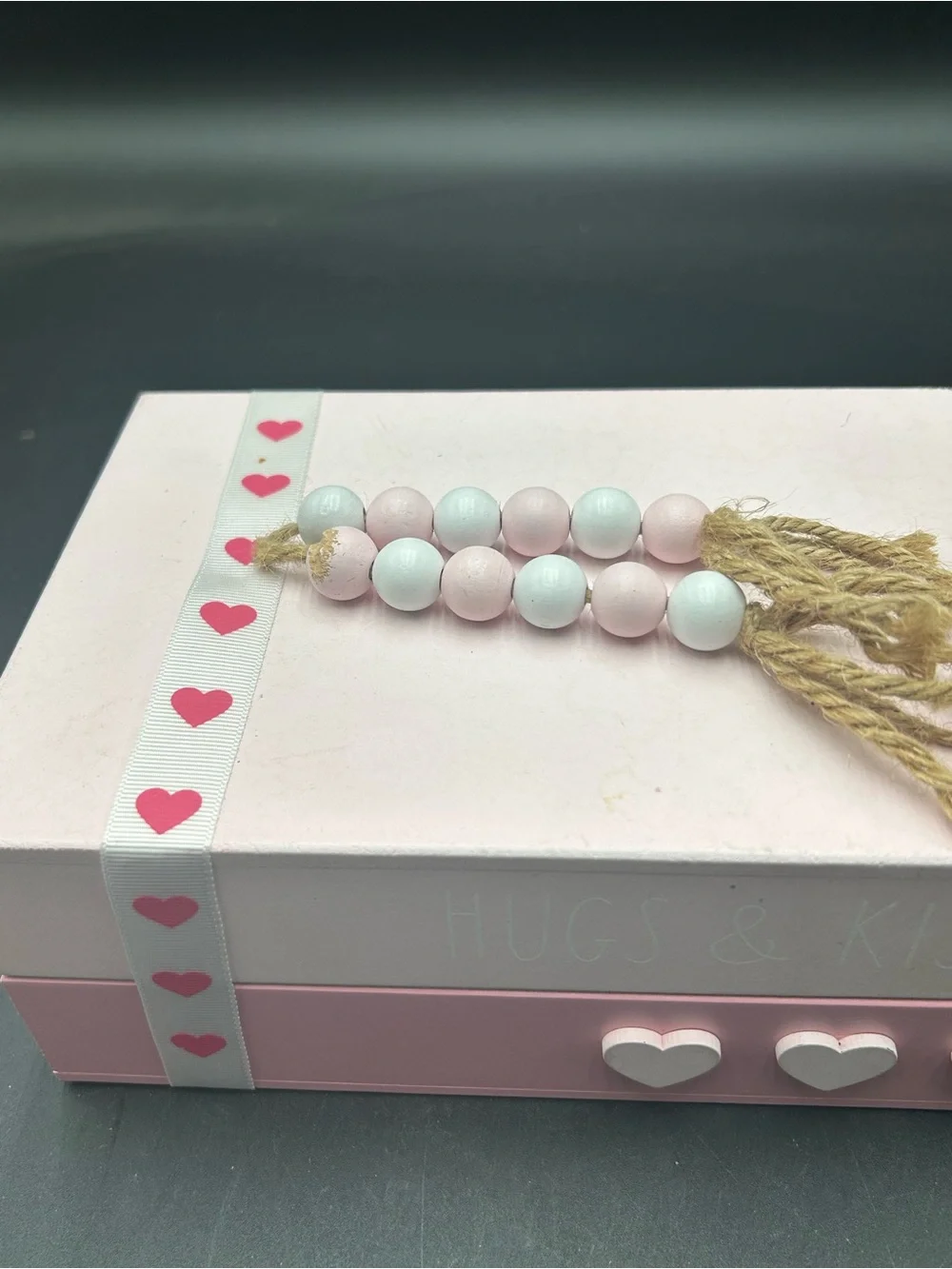 Rae Dunn valentine decor, hugs, kisses